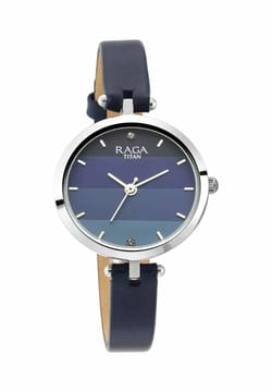 Titan Raga Viva Blue Dial Analog Leather Strap watch for Women