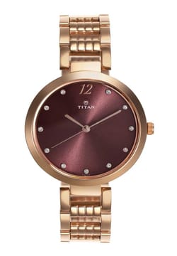 Titan ساعة تيتان سباركل بميناء أرجواني وسوار ستانلس إستيل للنساء