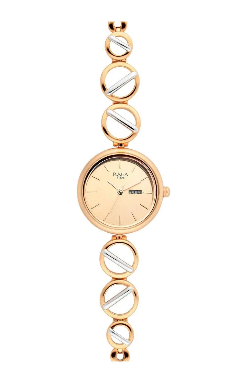 Titan Raga Viva Rose Gold Dial Women Watch With Metal Strap