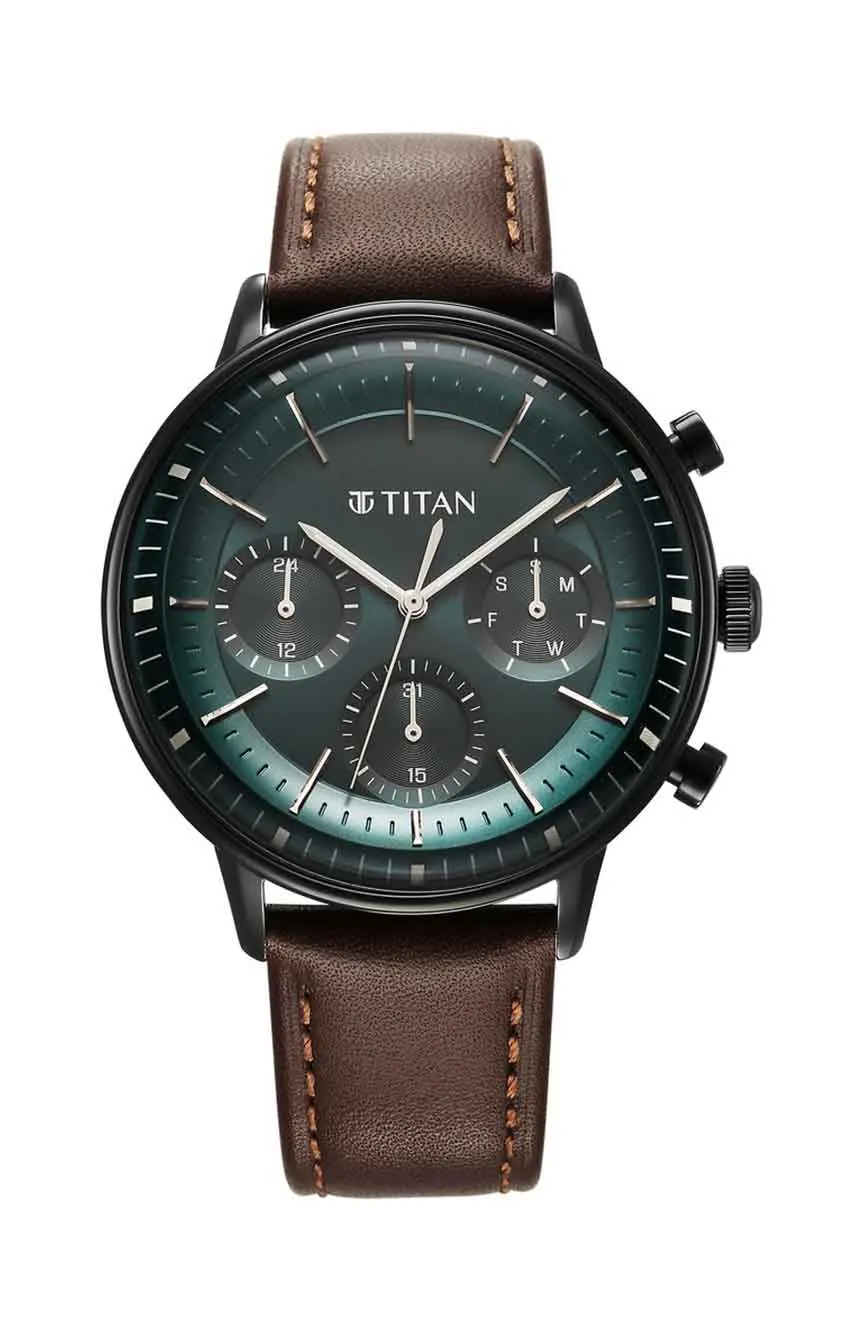 

Titan | Titan Light Leathers Quartz Multifunction Black Dial Leather Strap Watch for Men