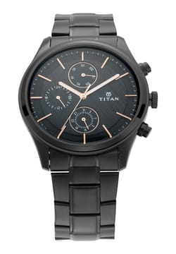 Titan Workwear Multifunction Black Round Dial Black Metal Strap Watch For Men