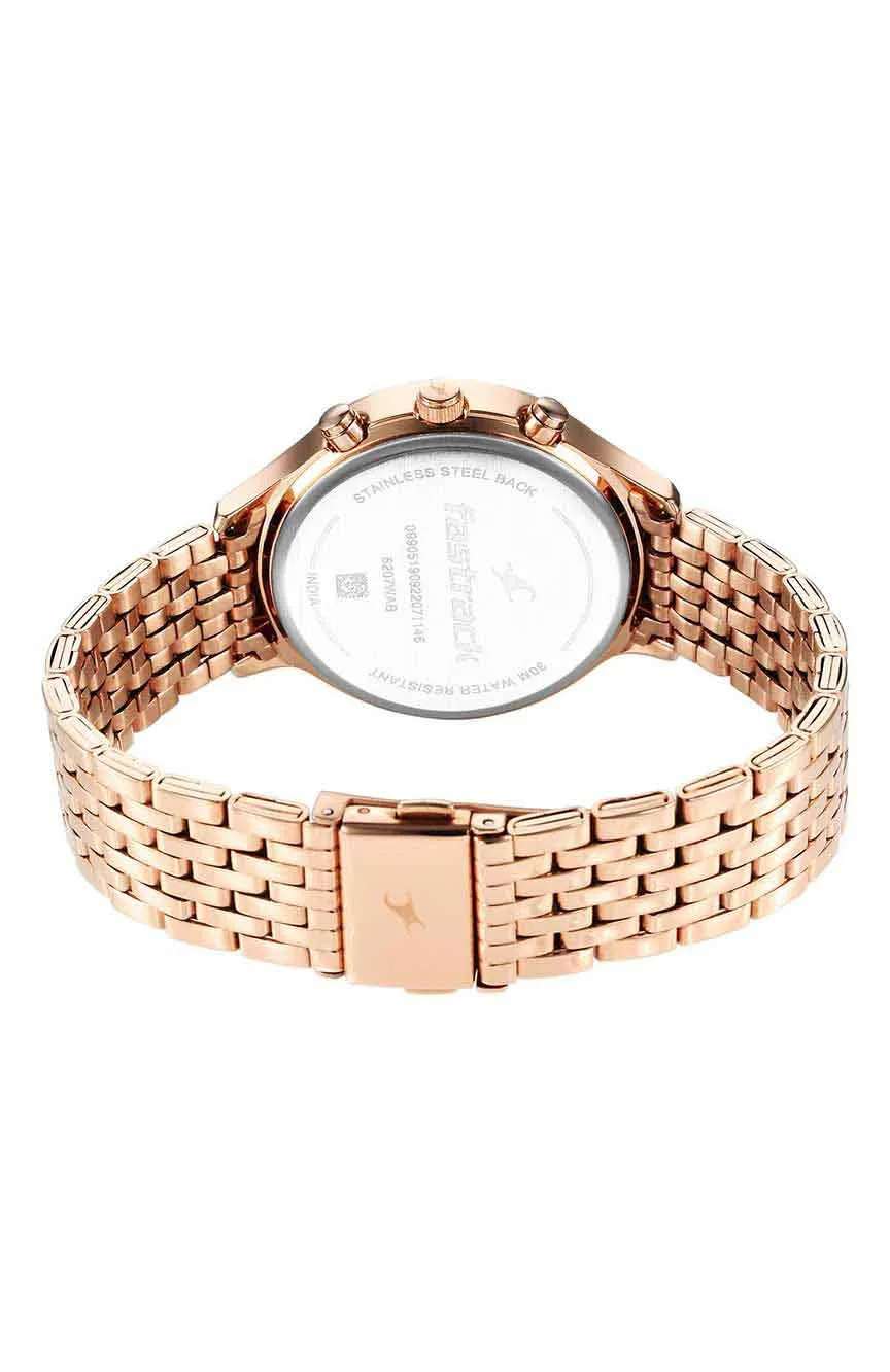 Titan Fastrack Style Up Rose Gold Dial Stainless Steel Strap Watch for Girls