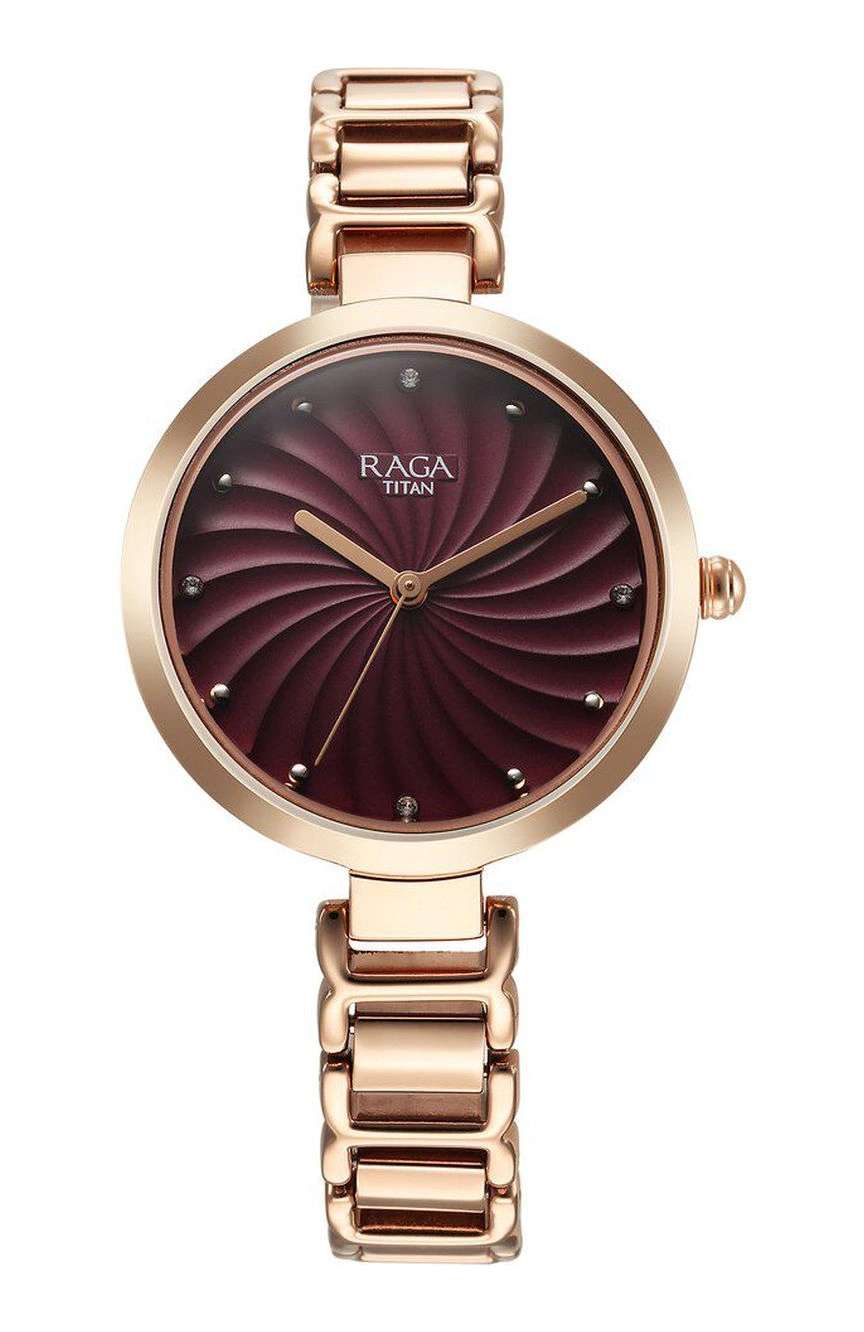 Titan Raga Memoirs Quartz Analog Burgundy Dial With Rose Gold Color Metal Strap Watch For Women