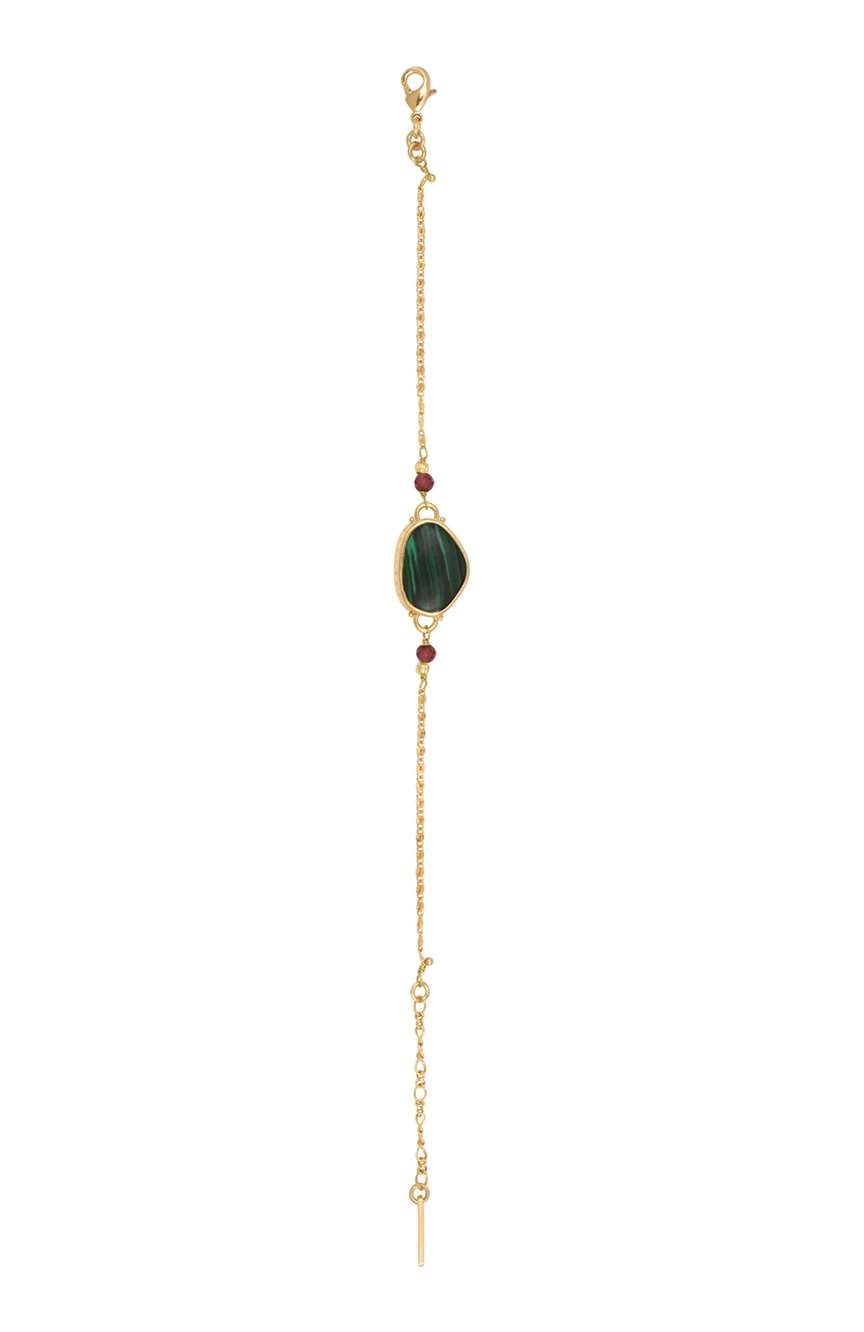 Satellite Noto Thin Adjustable Bracelet With Composite Malachite Cabochon And Garnets - Green
