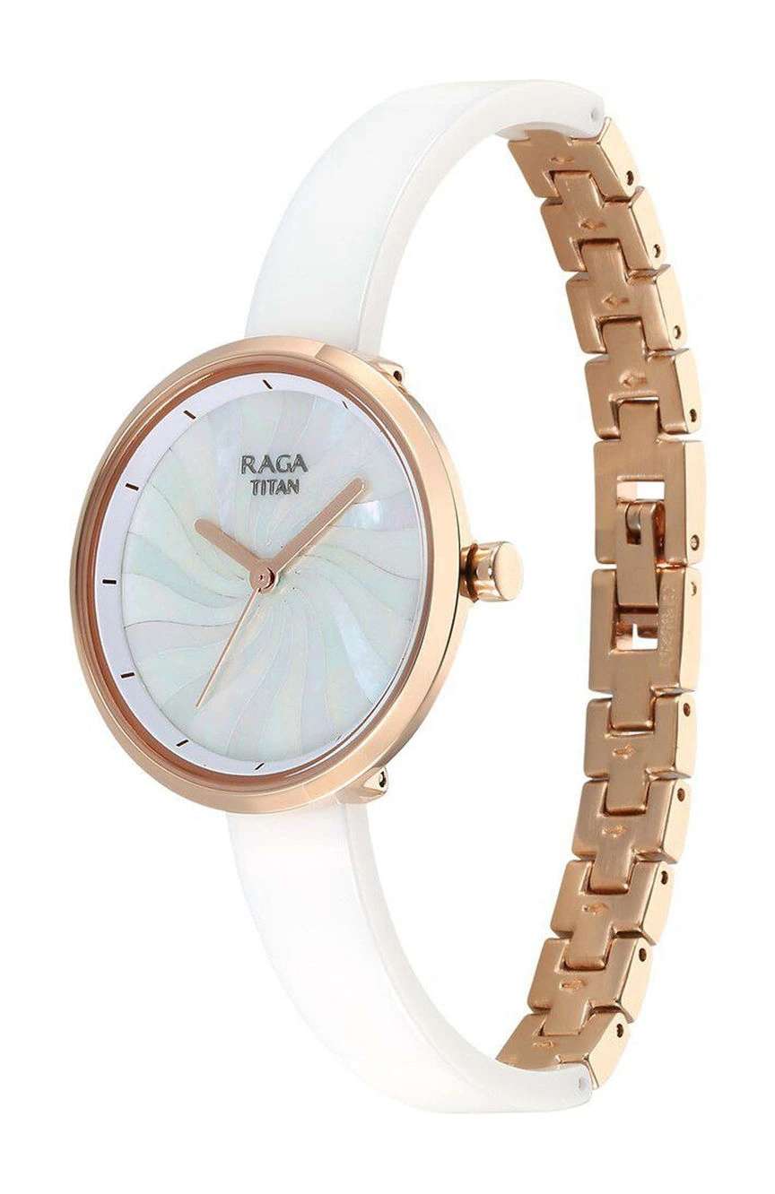 Titan Raga Memoirs Quartz Analog Mother Of Pearl Dial With White Ceramic Strap Watch For Women