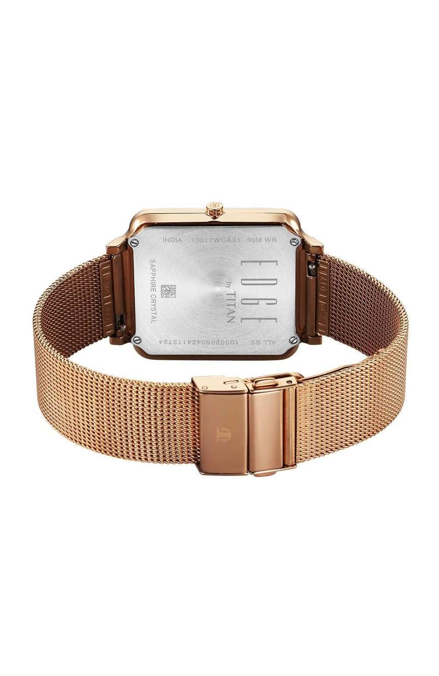 Titan Edge Quad Quartz Analog White Dial With Rose Gold Stainless Steel Strap Watch For Men