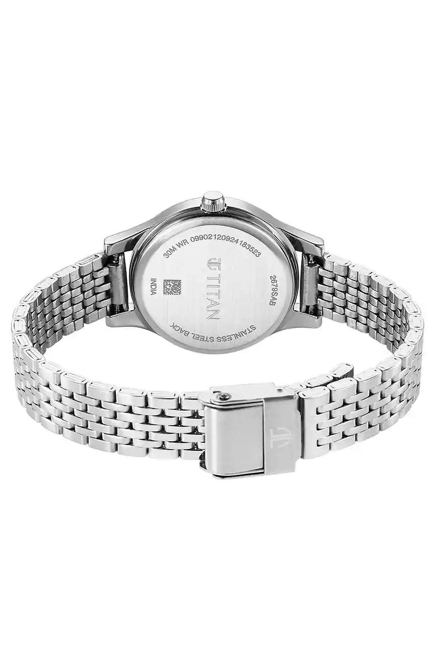 Titan Karishma Quartz Analog Black Dial Silver Stainless Steel Strap Watch For Women