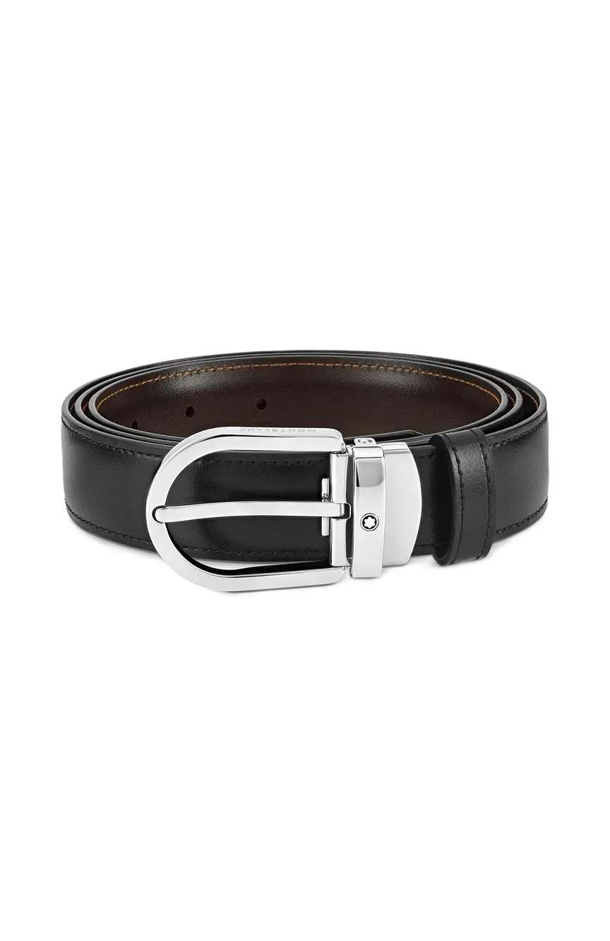 Montblanc Horseshoe Buckle Black and Brown 30 MM Reversible Leather Belt