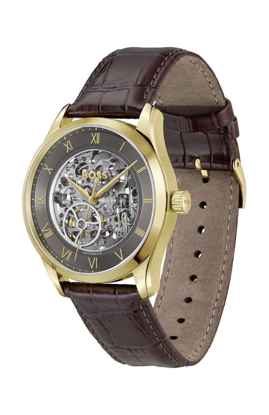 بوص ساعة بوص برينسيبل سكيليتون مستديرة بسوار من جلد العجل مقاس 41 مم للرجال