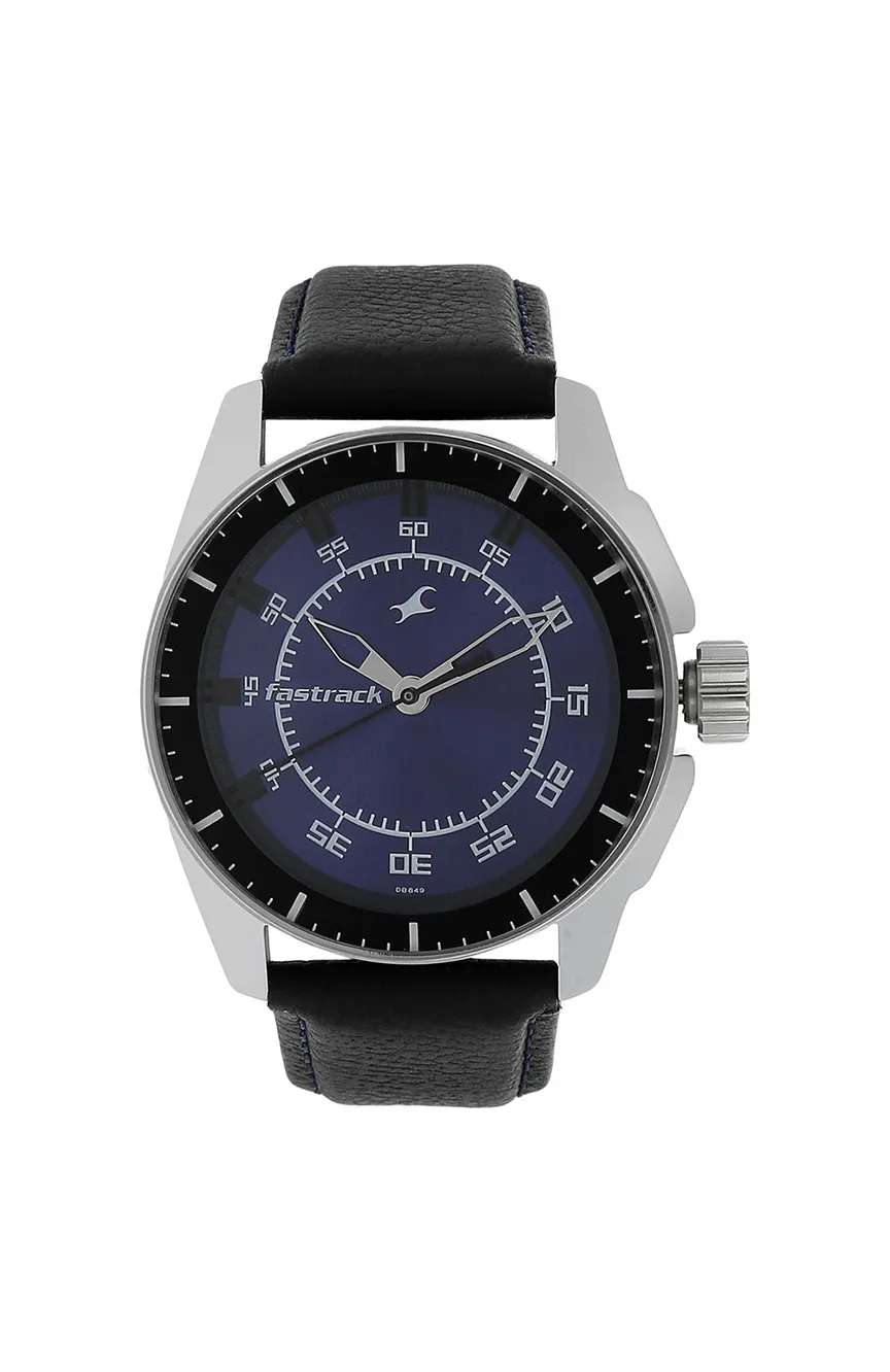 Titan Fastrack Quartz Analog Purple Dial Leather Strap Watch for Guys