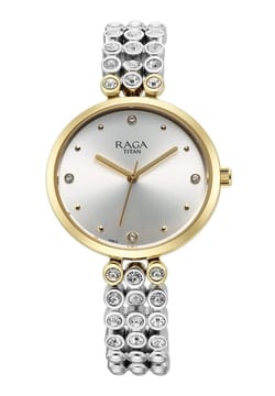 Titan Raga Showstopper Quartz Analog Silver Dial Metal Strap Watch for Women