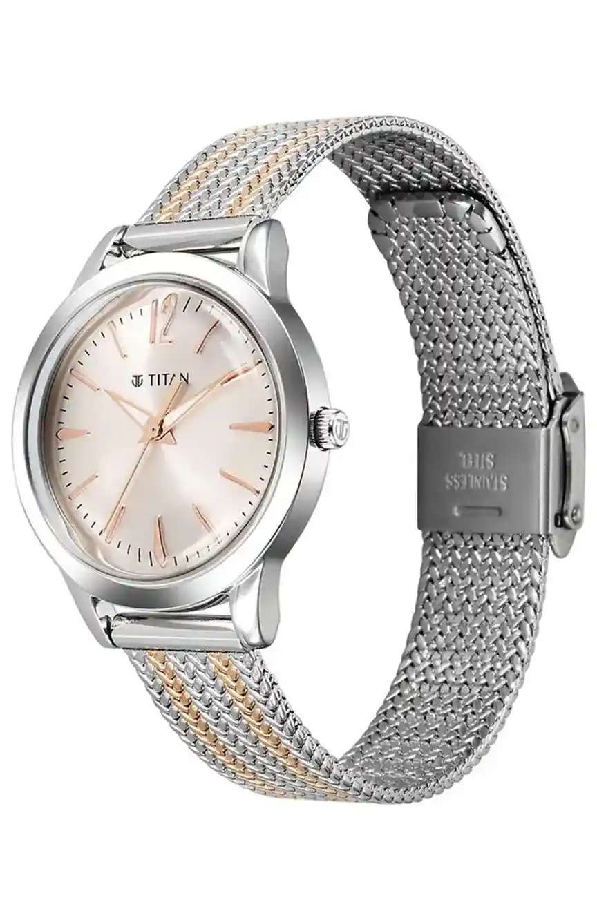 Titan Timeless Urban Quartz Analog Pink Dial Metal Strap Watch For Women