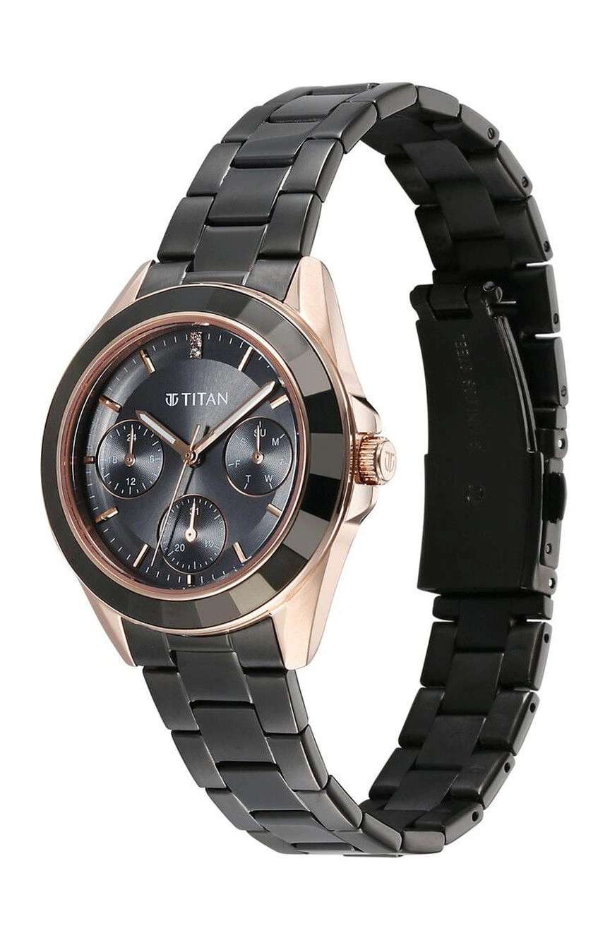 Titan Glamour Quartz Multifunction Grey Dial Grey Stainless Steel Strap Watch For Women