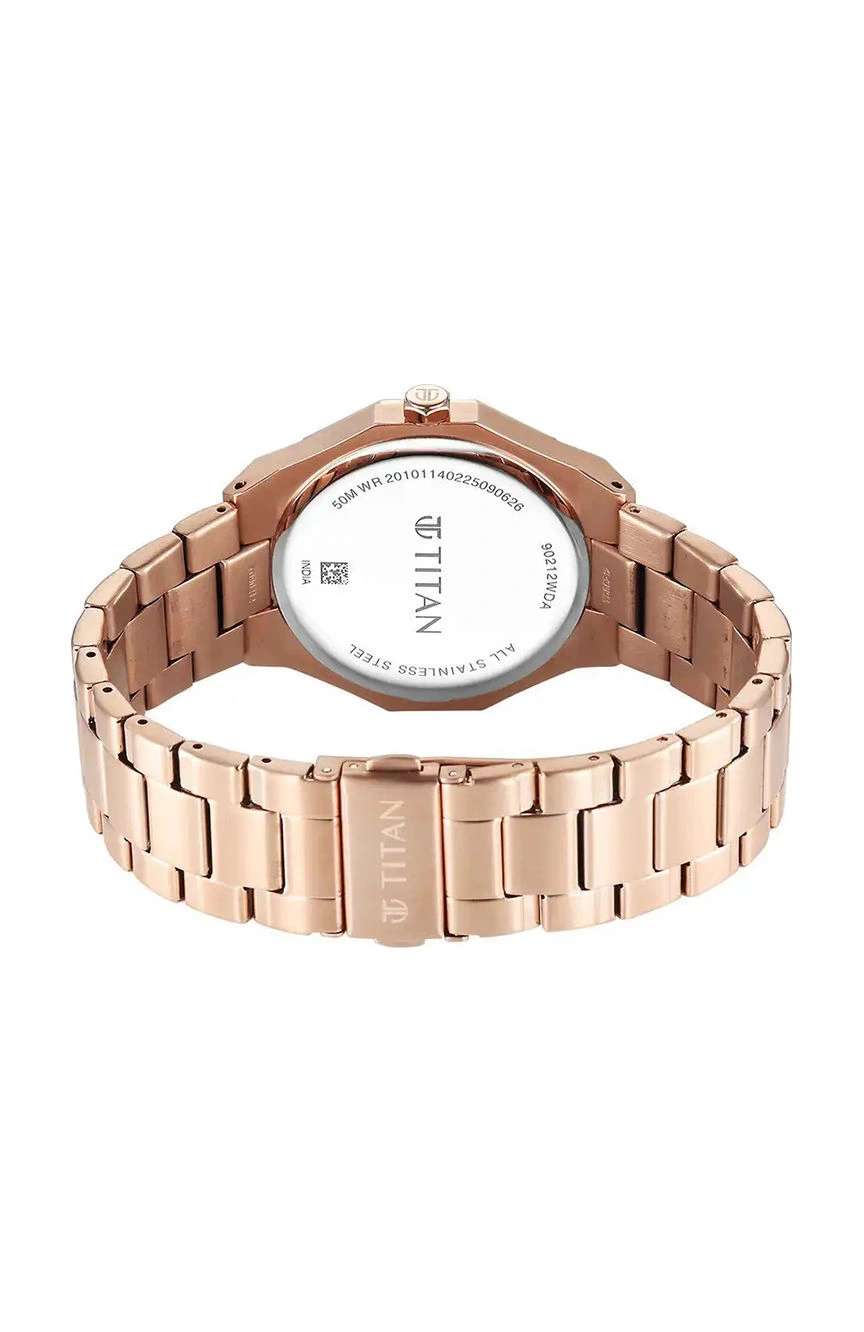 Titan Regalia Dodecagon Quartz Analog with Date Brown Dial Rose Gold Stainless Steel Strap Watch For Men