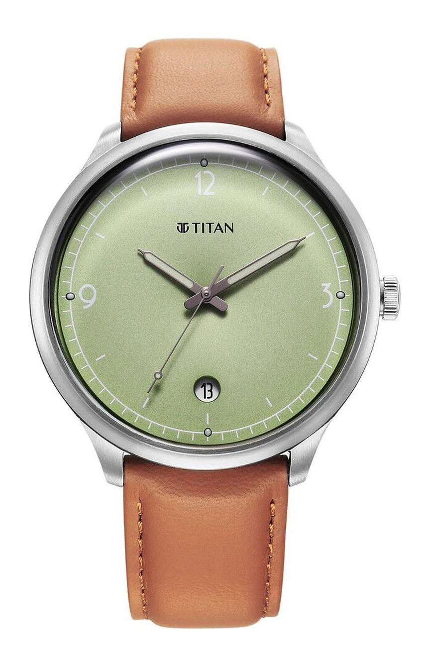 Titan Timeless Treasures Quartz Analog with Date Green Dial With Brown Color Leather Strap Watch For Men