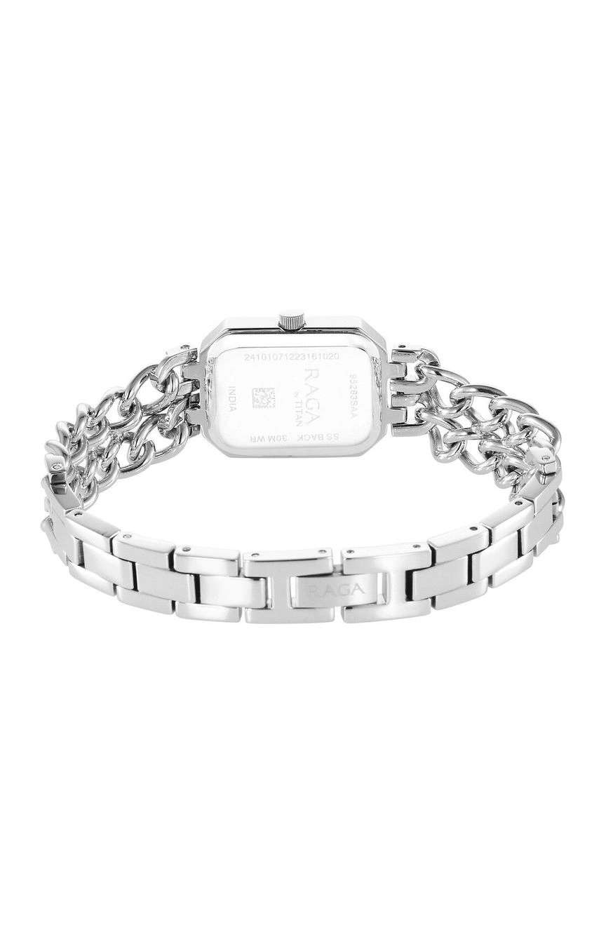 Titan Raga Showstopper Quartz Analog Silver Dial Silver Metal Strap Rectangular Shaped Watch For Women