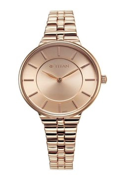 Titan Aura Quartz Analog Rose Gold Dial Stainless Steel Strap Watch for Women