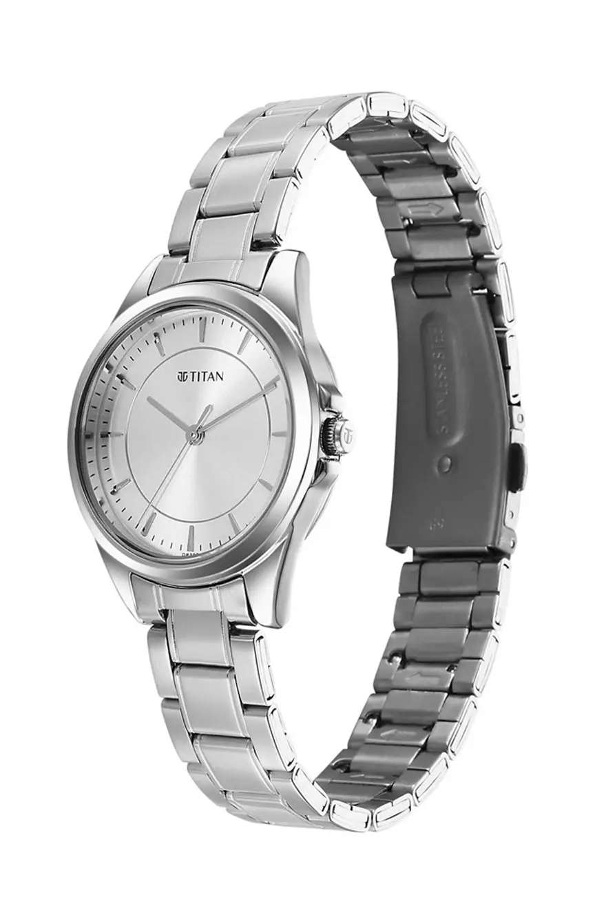 Titan Sparkle Silver Round Dial Metal Strap Analog Watch for Women