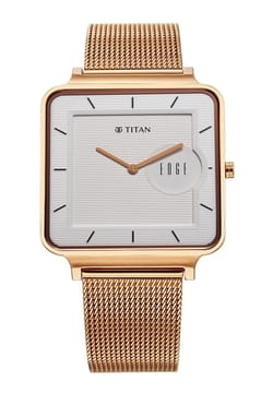 Titan Edge Quad Quartz Analog White Dial With Rose Gold Stainless Steel Strap Watch For Men