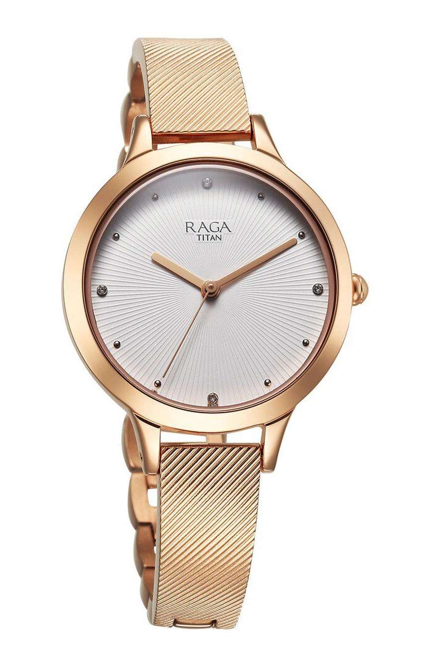 Titan Raga Memoirs Quartz Analog White Dial With Rose Gold Color Metal Strap Watch For Women