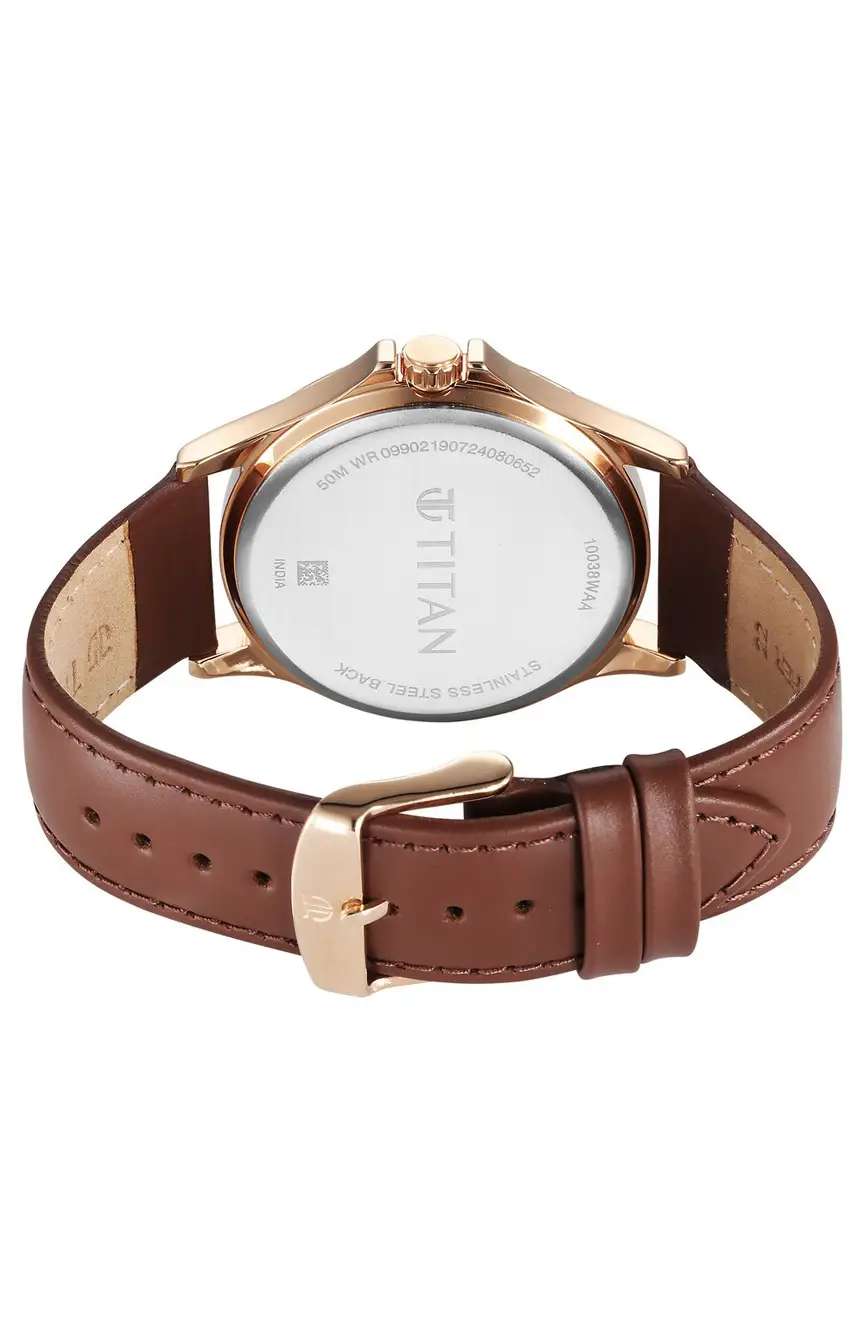 Titan Karishma Quartz Analog with Date Silver Dial Leather Strap Watch For Men