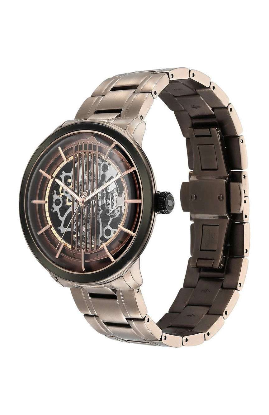 Titan Quartet Brown Dial Automatic Stainless Steel Strap Watch for Men
