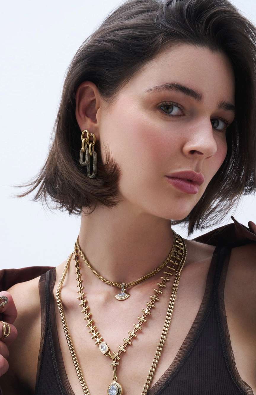 مون ريف Mini Link Zircon Pinned Earrings