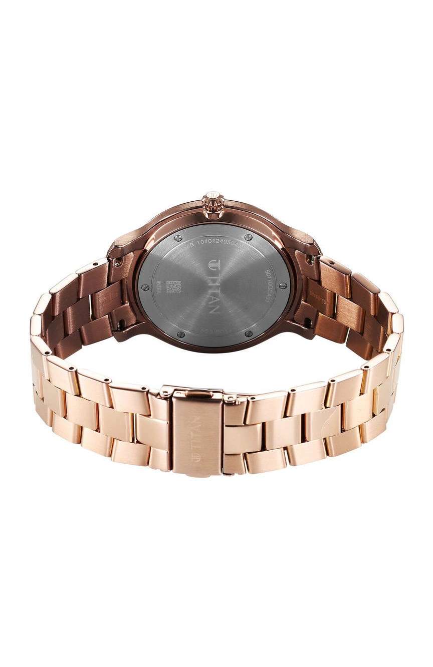 تيتان ساعة تيتان كلاسيك كوارتز بميناء بني قهوة وسوار ستانلس إستيل للرجال