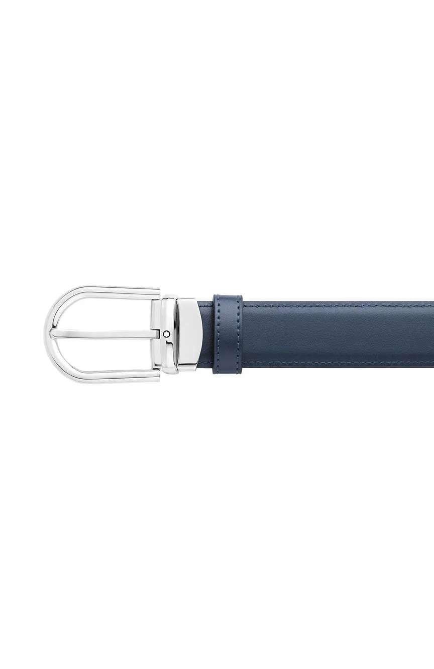 Montblanc Horseshoe Buckle Black and Blue 30 MM Reversible Leather Belt