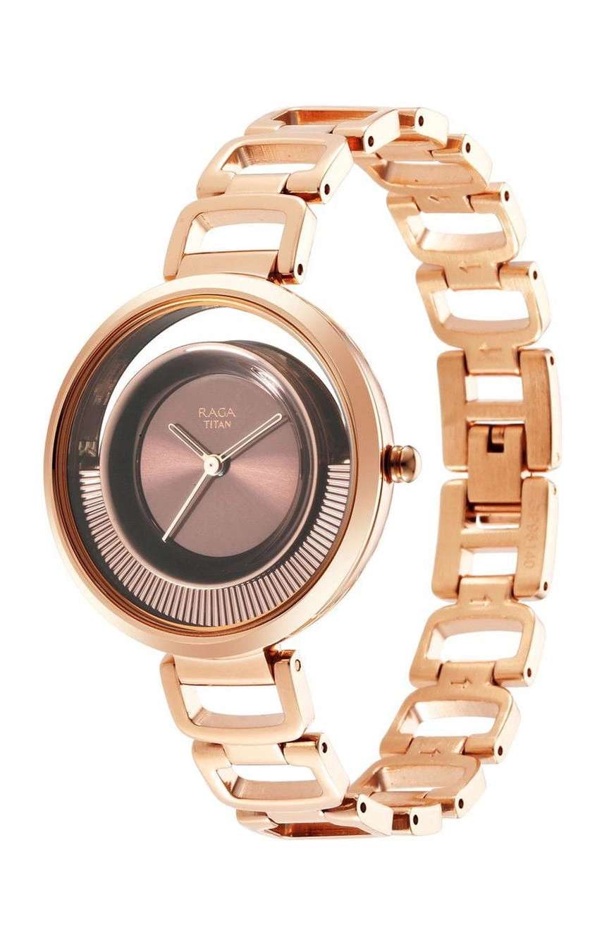 Titan Raga Moments of Joy Brown Dial Analog Metal Strap Watch for Women