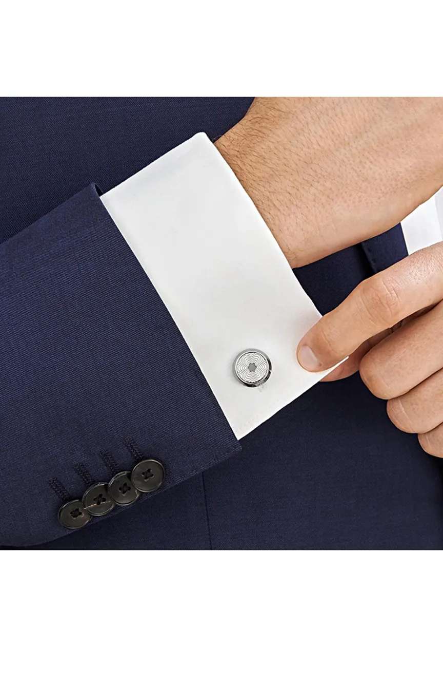 مون بلان أزرار أكمام بإطار دائري من الفولاذ المقاوم للصدأ مع تصميم النجمة وشعار قبعة الثلج المصنوعة من عرق اللؤلؤ