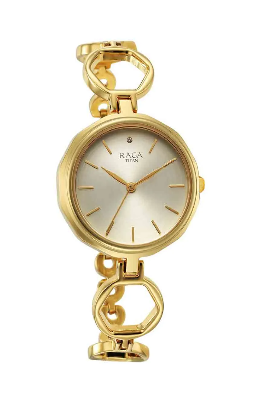 

Titan | Titan Raga Viva Golden Dial Quartz Analog with Date Metal Strap Watch for Women