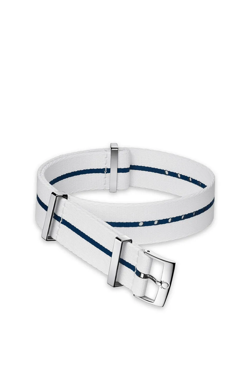 

OMEGA | Polyamide white strap with blue stripe Size 21 22 MM