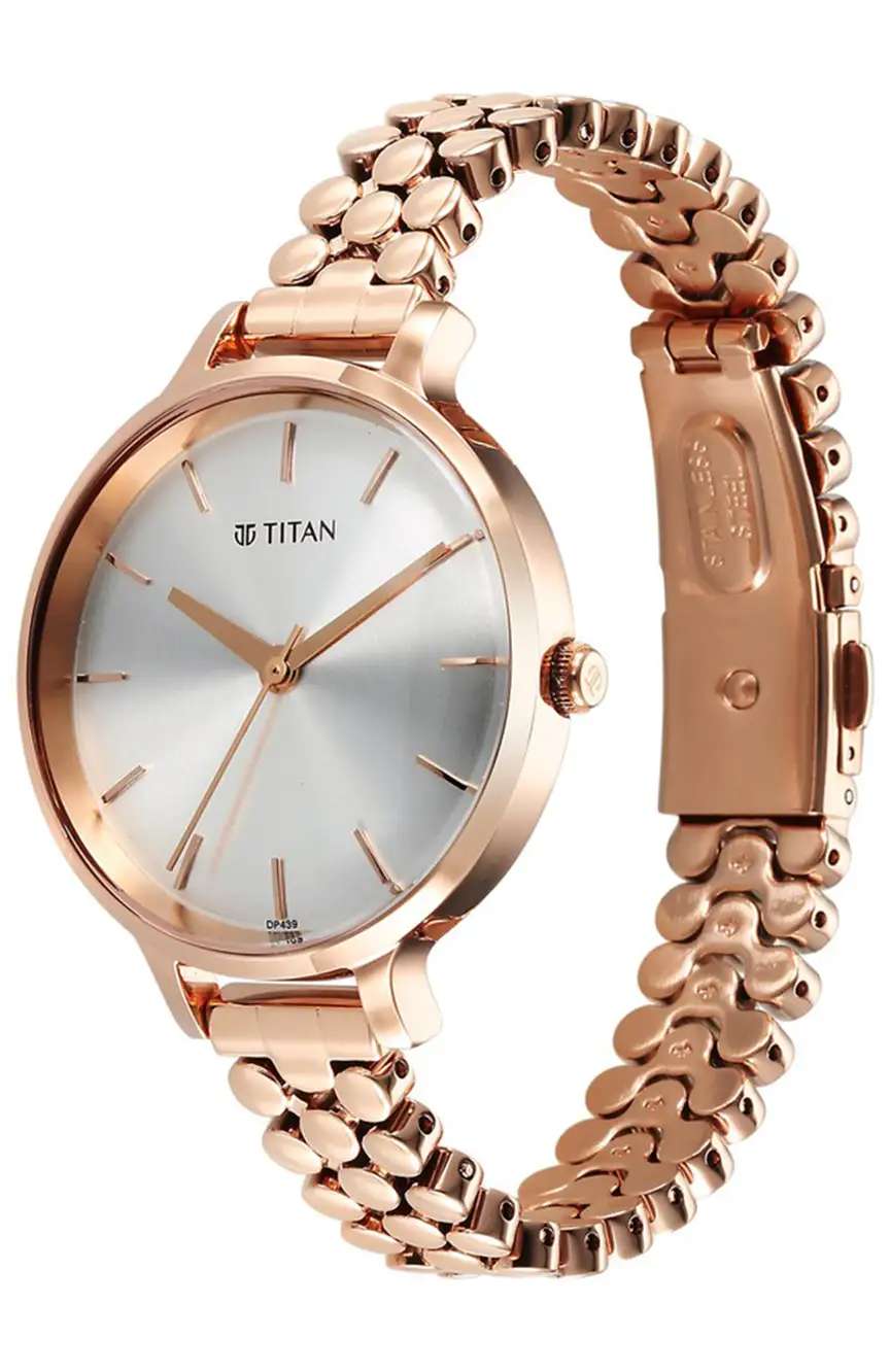 تيتان ساعة تيتان سيكلوديد كوارتز بميناء فضي وسوار معدني للنساء