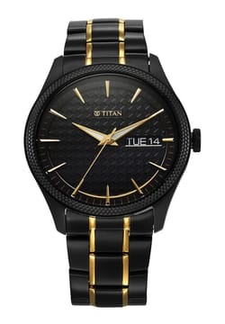 Titan Regalia Opulent Quartz Analog with Day and Date Black Dial Two Toned Stainless Steel Strap Watch for Men