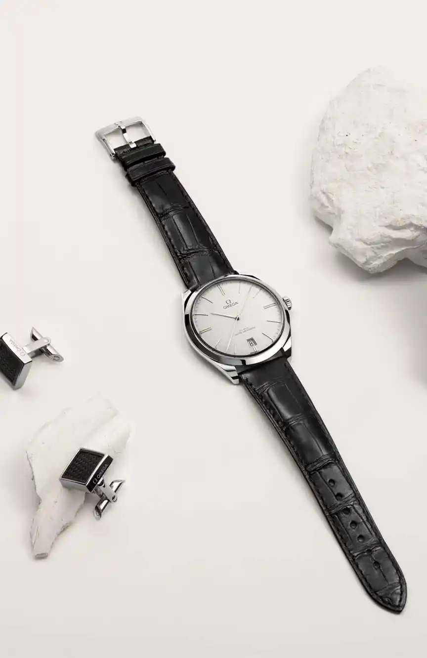 OMEGA CUFFLINKS, RUBBER, STAINLESS STEEL