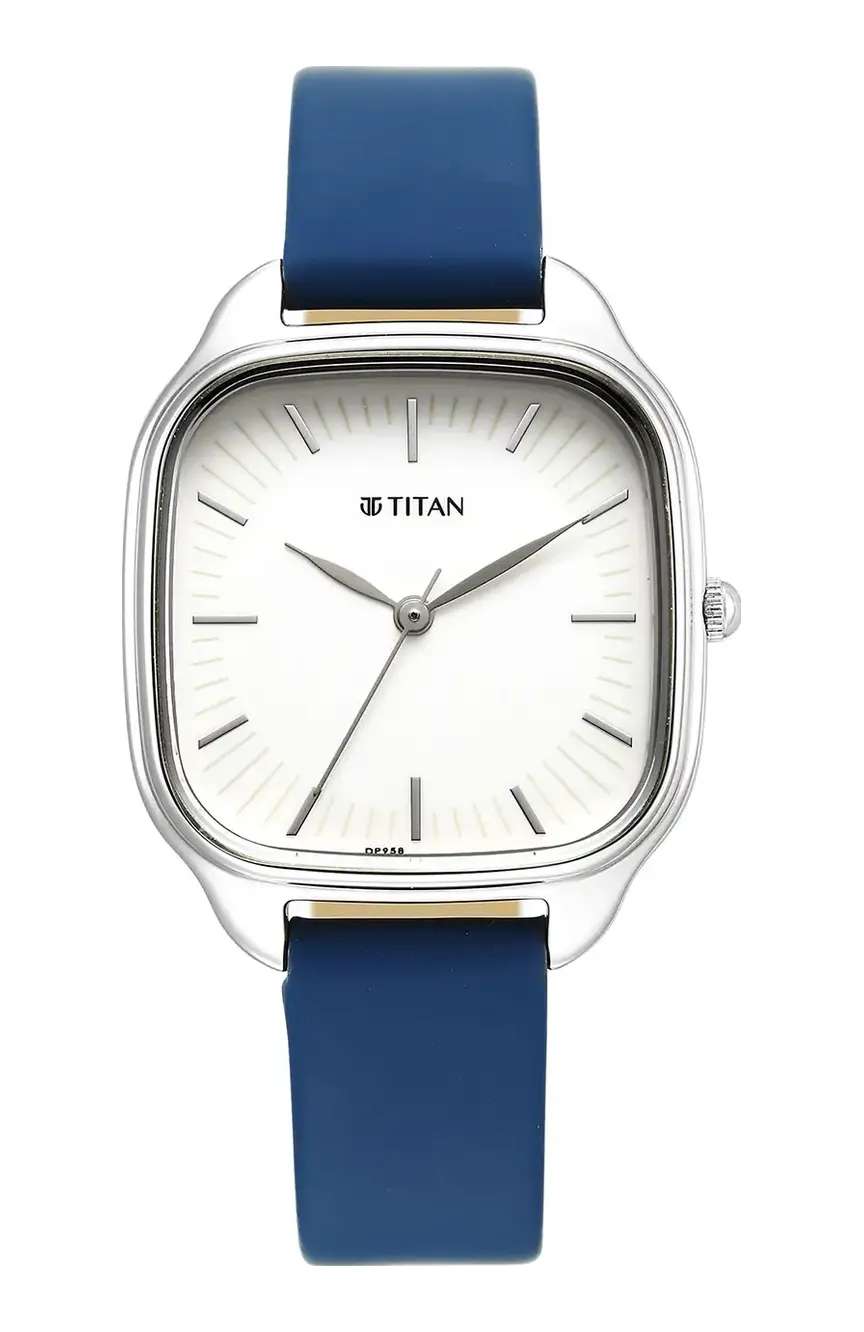 Titan Workwear Quartz Analog White Dial Green Leather Strap Watch For Women