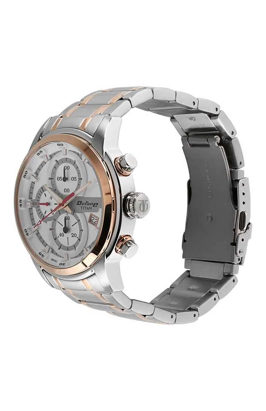 Titan Octane Quartz Chronograph White Dial Stainless Steel Strap Watch for Men