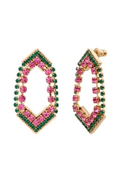 Satellite Prestige Crystal Earrings - Green and Purple