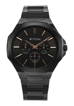 Titan ساعة تيتان كلاسيك سليم كوارتز بميناء أسود وسوار ستانلس إستيل للرجال
