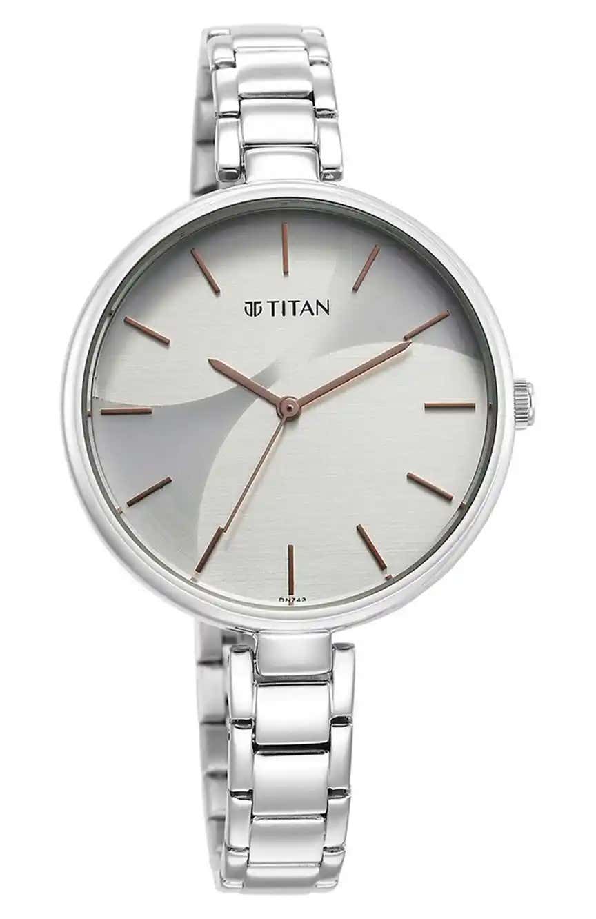 Titan Purple Stackables Quartz Analog Two Toned Dial Stainless Steel Strap Watch for Women