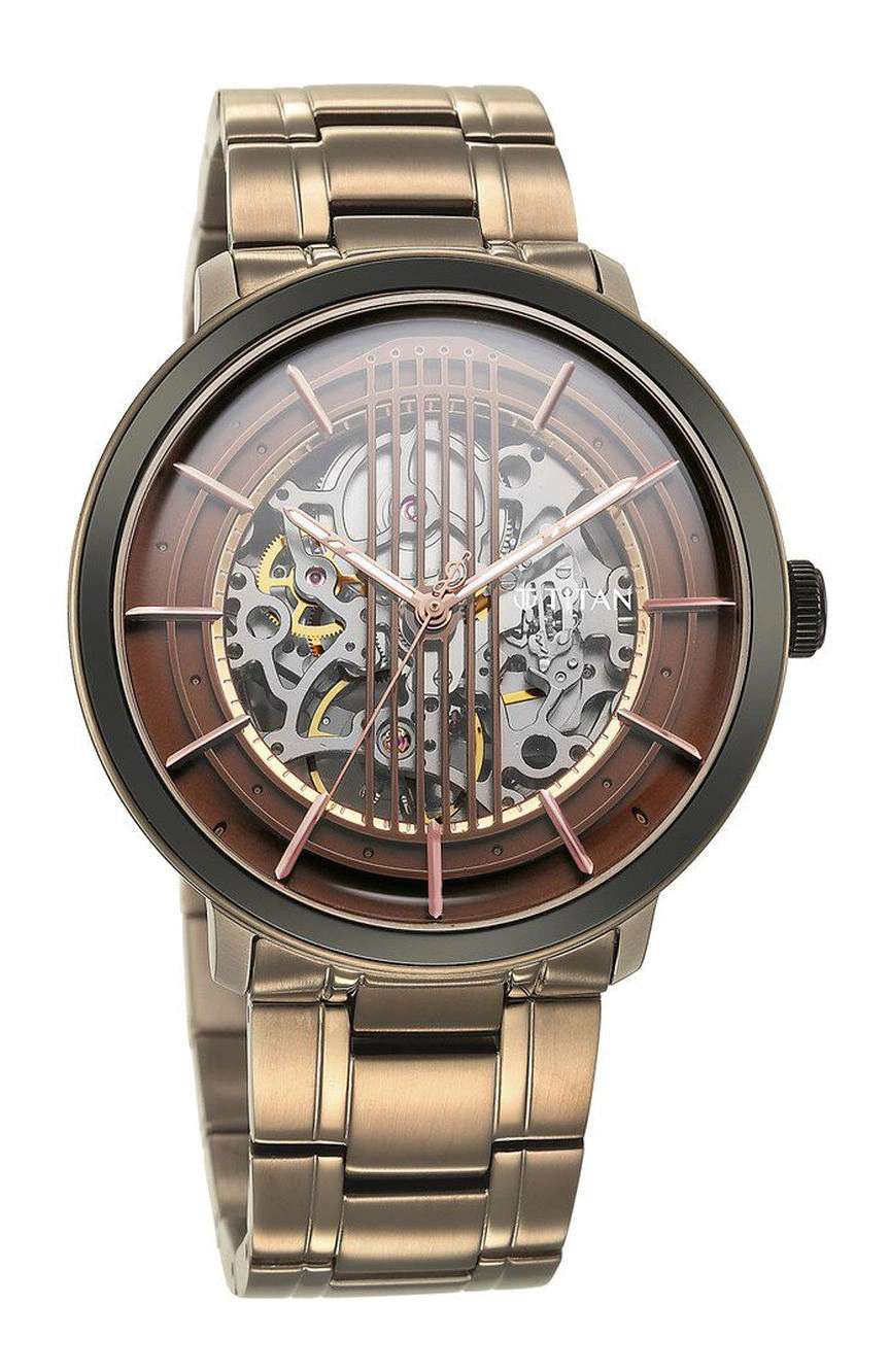 Titan Quartet Brown Dial Automatic Stainless Steel Strap Watch for Men