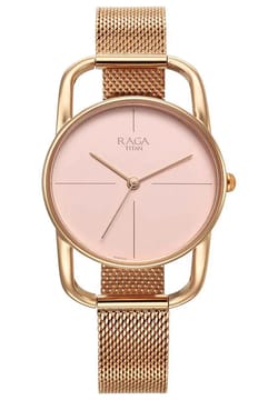 Titan Raga Chic Quartz Analog Pink Dial Metal Strap Watch for Women