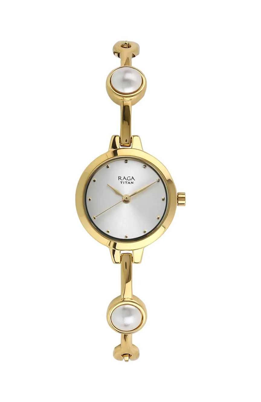 Titan Quartz Analog White Dial Metal Strap Watch for Women