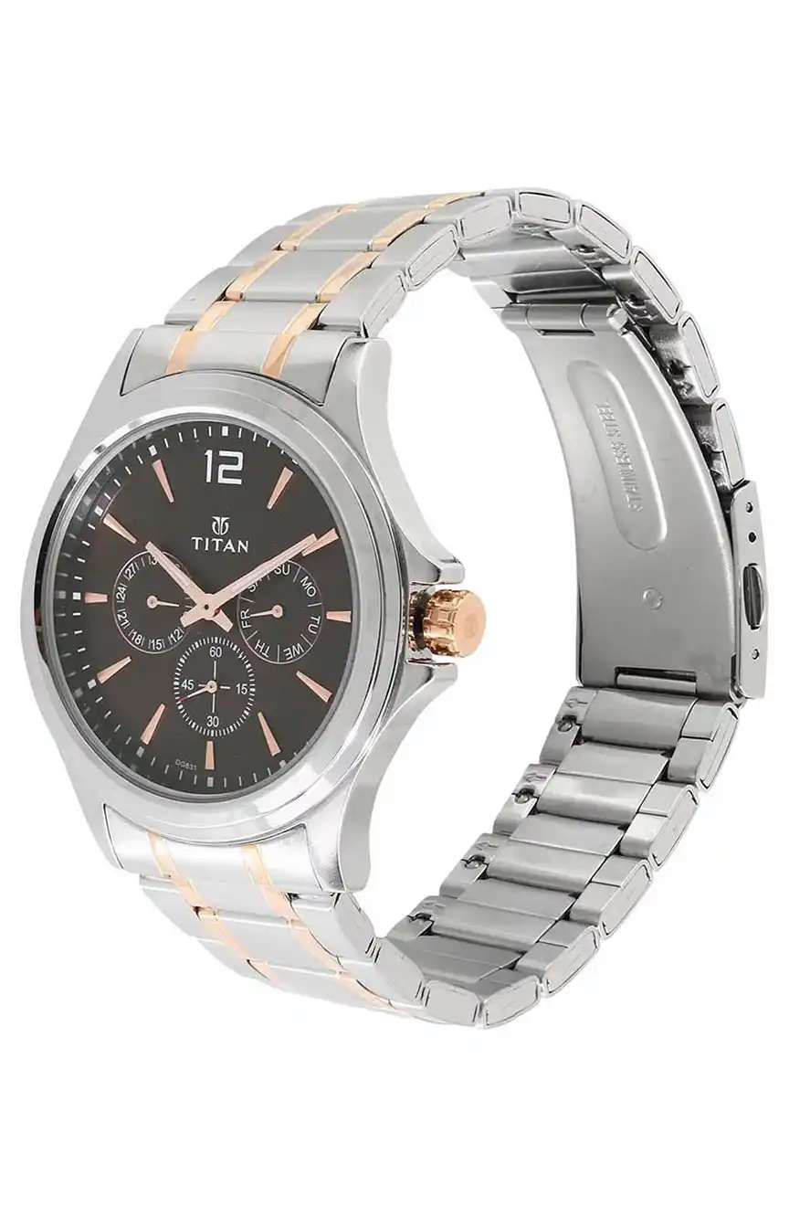 تيتان ساعة تيتان ويركوير كوارتز بميناء بني وسوار ستانلس إستيل للرجال