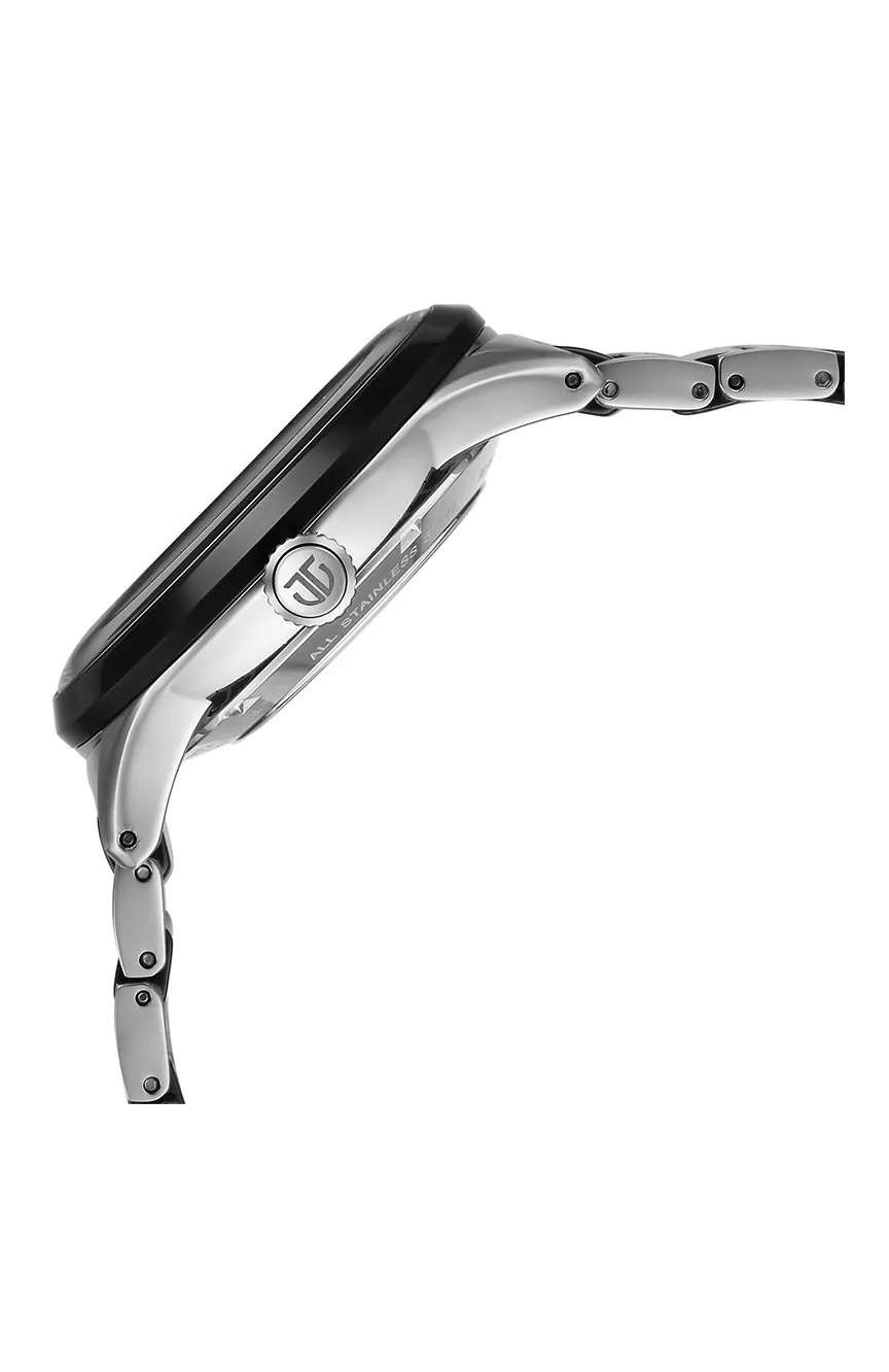 Titan Ceramic Fusion Automatic Black Dial Silver Dual-Toned Stainless Steel Bracelet Watch for Men