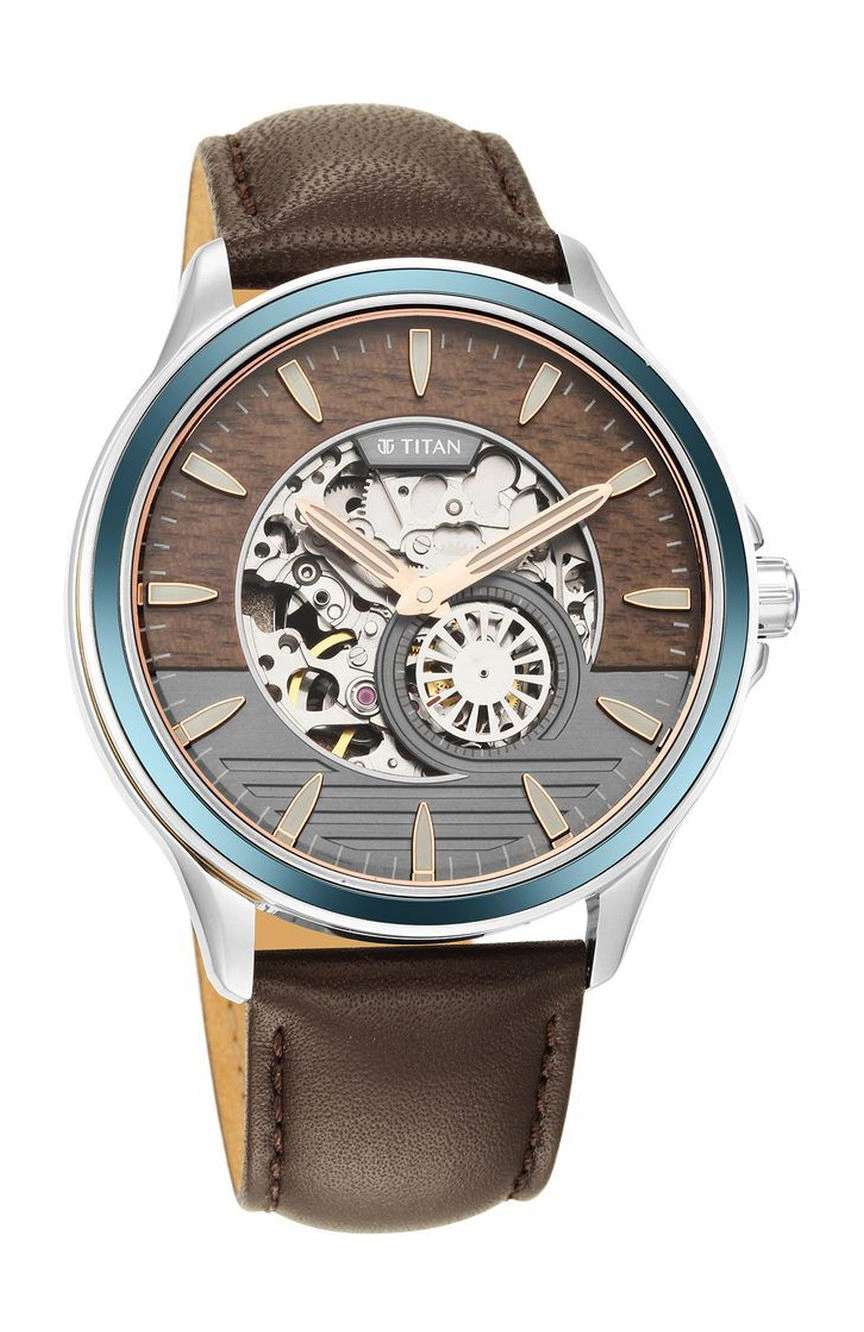 Titan Automatic Anthracite Dial Leather Strap Watch for Men