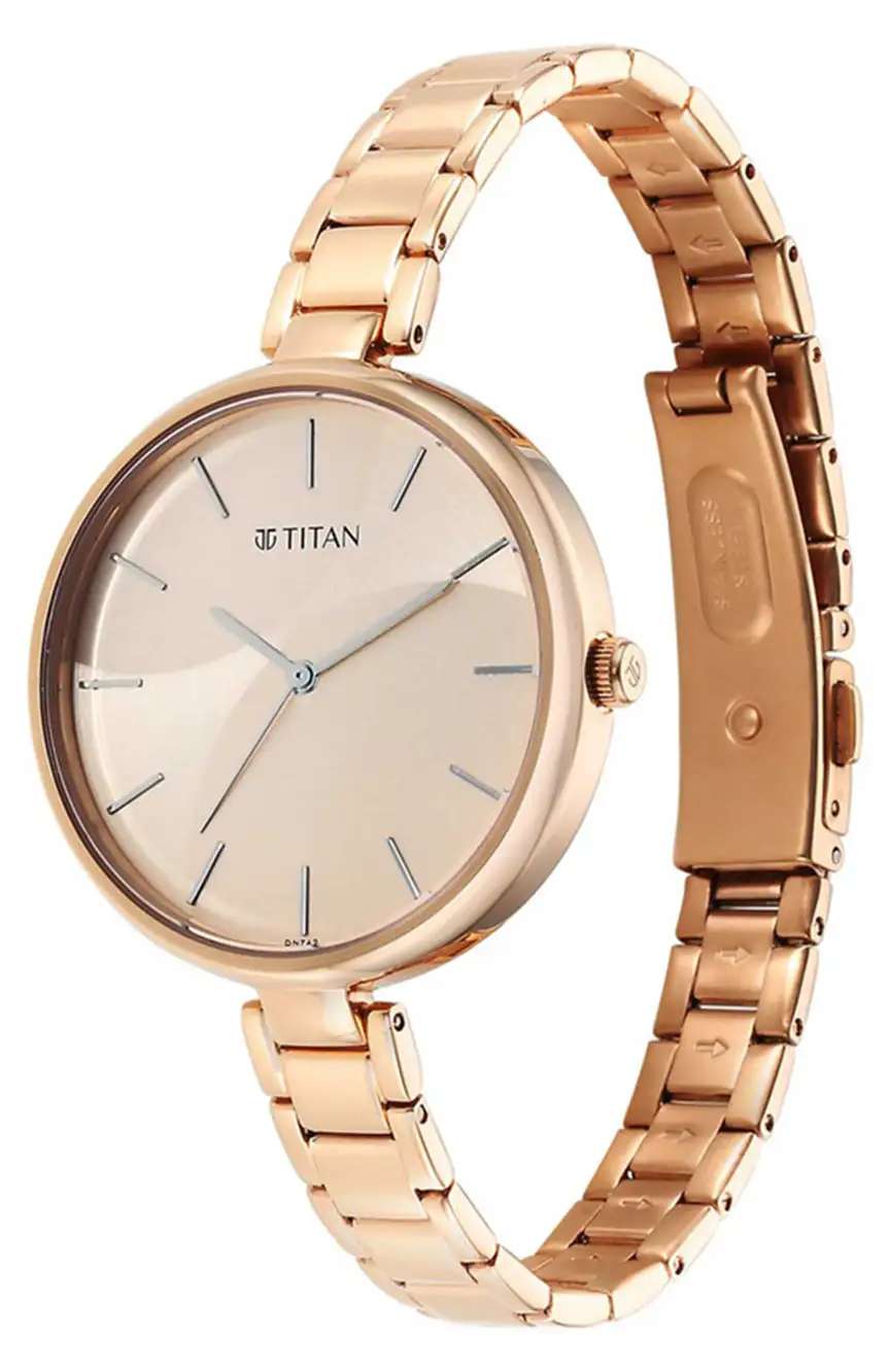 تيتان ساعة تيتان بيربل ستاكيبلز كوارتز بميناء ثنائي اللون وسوار ستانلس إستيل للنساء