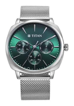 Titan Classique Suave Quartz Green Dial Silver Stainless Steel Mesh Strap Watch for Men