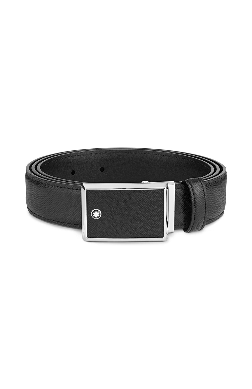 Montblanc Rectangular Framed Black Saffiano Printed Leather & Stainless Steel Plate Buckle Belt
